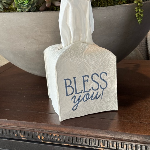 Tissue Box Cover with Embroidered Lettering - Picture 3 of 5